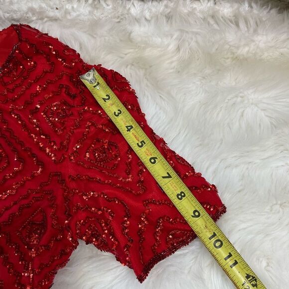 NWOT Mark and John by Gopal 100% silk red sequins& beaded over the knee dressSZM - Picture 12 of 13